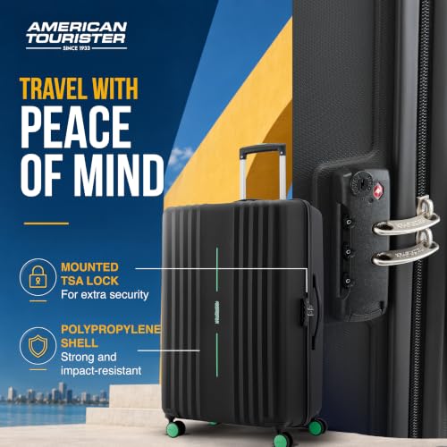 Image of American Tourister Cleva S | Luggage Trolley Bag (67 cm) | 360 8 Wheel Travel Luggage | 2 Compartments | Hard Luggage Polypropylene Suitcase | Mounted TSA Lock | 3 Years Warranty | Black & Aura Green