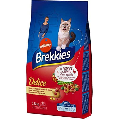 Brekkies Delice Chats Croquettes Croquantes Fourrées au Jambon au Poulet Dinde et Légumes 1,5Kg (Lot de