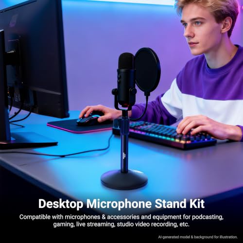Image of NEEWER Desk Microphone Stand, Adjustable Table Top Mic Holder Mount with 3 /8 inch to 5 /8 inch Screw Adapter Compatible with QuadCast SoloCast Shure Blue Yeti Snowball, Max Load 3.3 lbs, MS014