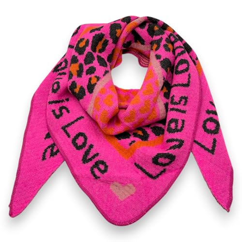 Ziona Damenschal Winter Dreiecksschal weich XXL Winterschal 180 x 70 cm Leo Herz Print (Pink (Love))