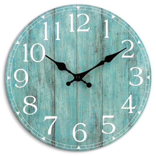 HYLANDA Wall Clock, Teal Silent Non-Ticking Battery Operated, Kitchen Rustic Vintage Decorative Aqua Clocks for Bathroom Bedroom Living Room Office 8 Inch