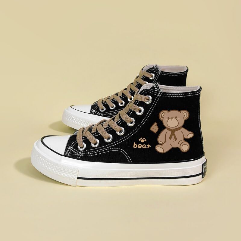 Bobo's House Kawaii Baby Bear Black and White High Top Canvas Fashion Sneakers4