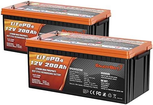 Enjoybot LiFePO4 Lithium Battery 12V 200Ah, Built-in 200A BMS Low Temperature Cut Off Lithium Iron Phosphate Battery for Backup Power, Solar, RV, Marine, Camping, Home Energy Storage(2 Pack)