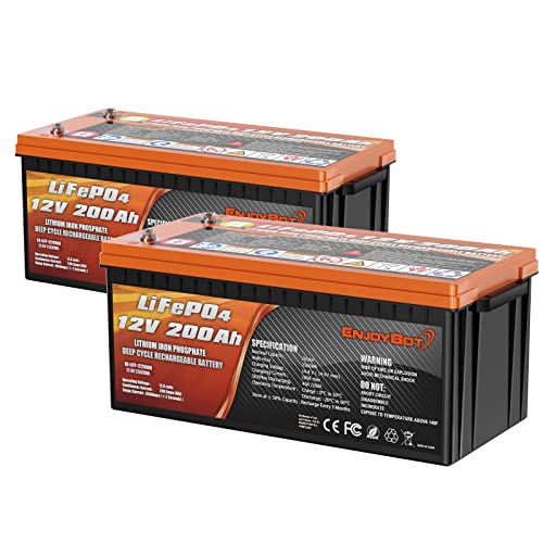 Enjoybot Lifepo4 Lithium Battery 12V 200Ah, Built-In 200A Bms Low Temperature Cut Off Lithium Iron Phosphate Battery For Backup Power, Solar, Rv, Marine, Camping, Home Energy Storage(2 Pack) #TOP3