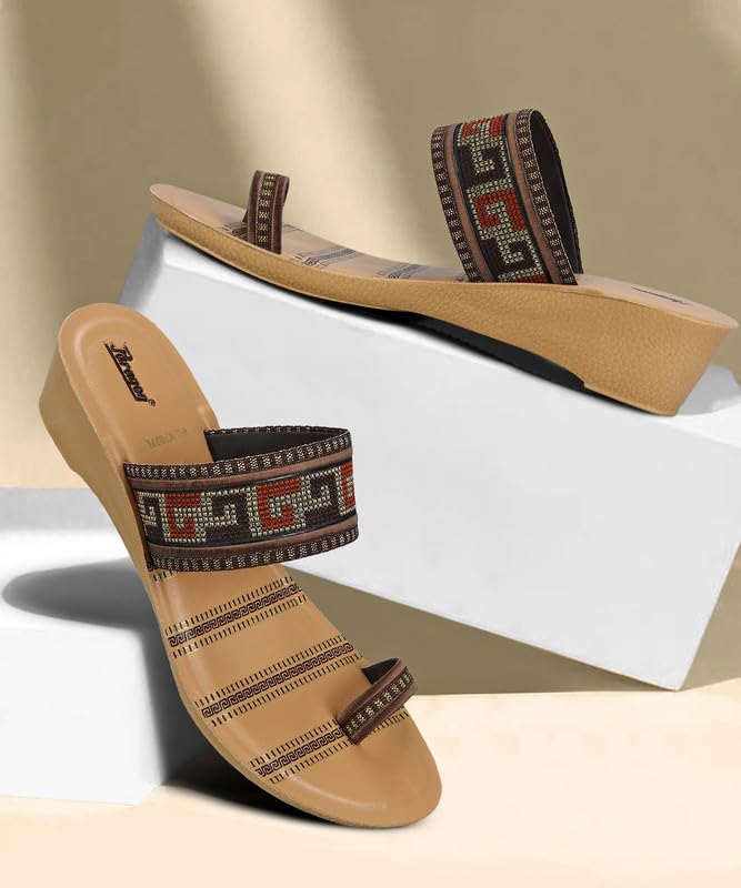 Image of PARAGON PUK7027L Women's Sandals | Stylish Slip on wedges with Cushioned Soles | Trendy Lightweight Durable & Comfortable Fashion Slippers for Outdoor Use