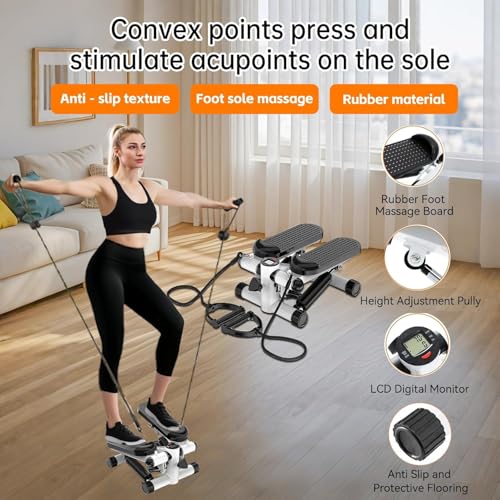 Image of Steppers for Exercise at Home, Mini Stepper with Resistance Bands, Hydraulic Fitness Stepper with LCD Monitor, 360LBS Weight Capacity Portable Stair Stepper for Small Spaces