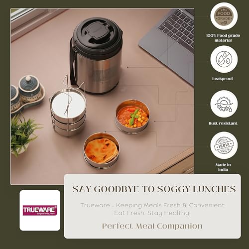 Image of Trueware Legend 5 Stainless Steel PU Insulated Hot and Cold Lunch Box with 5 SS Container 300 ML Each