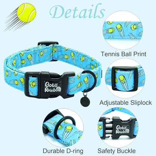 Image of Dog Collar-Tennis Balls Print Adjustable Pet Collars Comfortable Spring Summer Puppy Collar Cute Cotton Durable Collars Gift for Medium Dogs