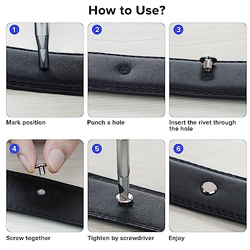 Seloky 75 Sets Silvery Chicago Screws Assorted Kit 1/4 3/8 1/2 Inches Screw Posts Metal Accessories Nail Rivet Chicago Button for DIY Leather Decoration Bookbinding Round Flat Head Stud Screw