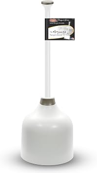 Korky White Toilet Plunger and Holder Heavy Duty Compact Design Fast Clog Removal Easy to Clean - Made in USA
