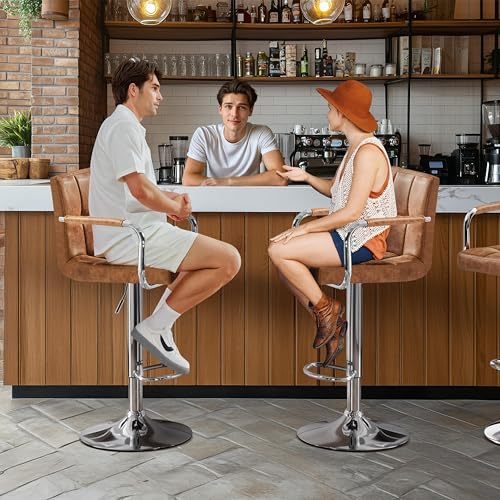 Image of Yaheetech Bar Stools Set of 4 with Backs, Height Adjustable, Retro Brown