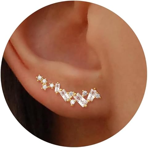 NECOCY Star 14K Gold Plated Ear Cuff Earrings for Women Non Piercing, Dainty Silver Plated Clip on Cartilage Ear Cuff Non Pierced Trendy CZ Northstar Starburst Adjustable Sparkling Ear Cuffs Earring Jewelry