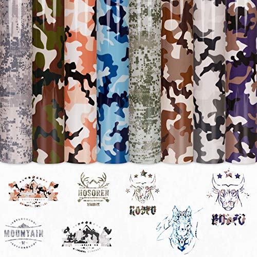 Camo Heat Transfer Vinyl PU HTV 8 Sheets Army Pattern Iron on Camouflage Pattern Vinyl Heat Transfer Vinyl Bundle DIY T-Shirt