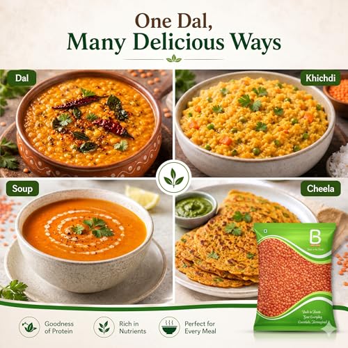 Image of Beans & Grains Premium Masoor Dal | Unpolished Red Lentils | High Protein & Fiber | 100% Natural & Hygienically Packed
