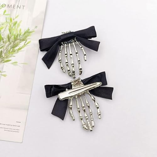 Utavu 2Pcs Skeleton Hand Hair Clips With Bowknot thumb #1