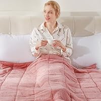Teddy Fleece Weighted Blanket for Adults Fluffy Quilted Pockets Throw Soft Sherpa Throw Heavy Blanket Winter Sleep Therapy Autism Insomnia Sensory Anxiety Stress Relief Blush Pink, 125 x 150cm - 4kg