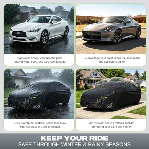 Image of Kaugung Car Cover Custom Fit for Volkswagen Eos (2006-2015), 7 Layers Waterproof All Weather for Automobiles Full Exterior Cover Rain Sun Snow Protector with Door Zipper. Black