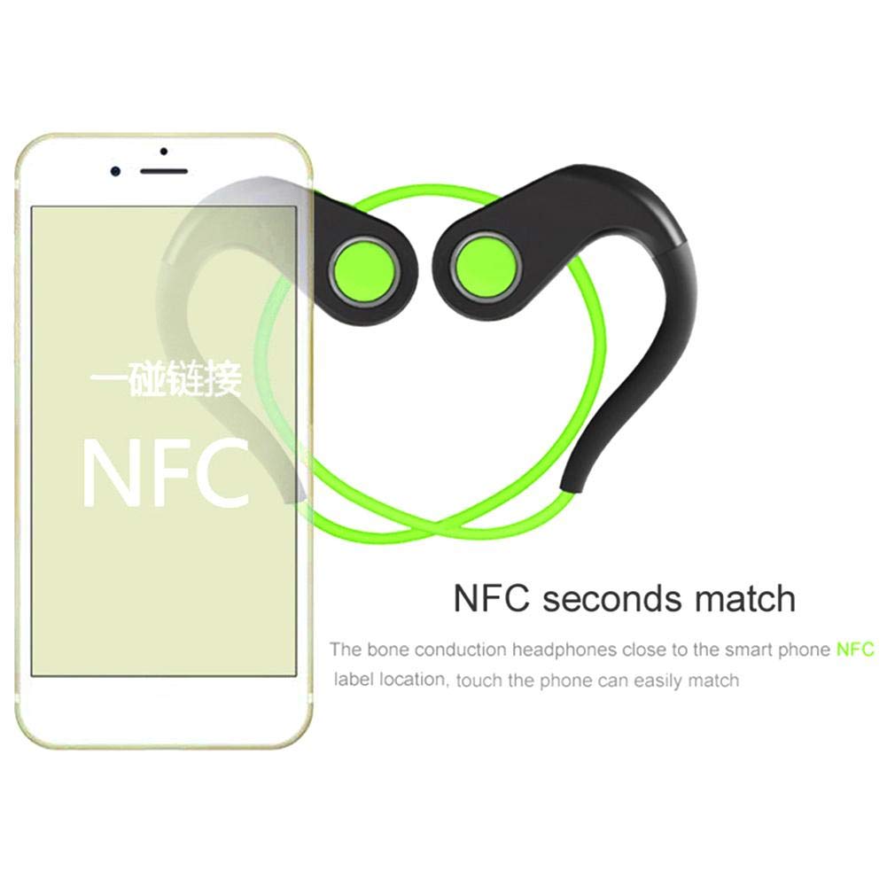 Auricolari Bluetooth Wireless Sport Auricolari Microfono Impermeabile NFC Conduzione Ossa Auricolare Bluetooth CSR8635 V4.2+EDR Outdoor Sport Headset Mic Box (verde)