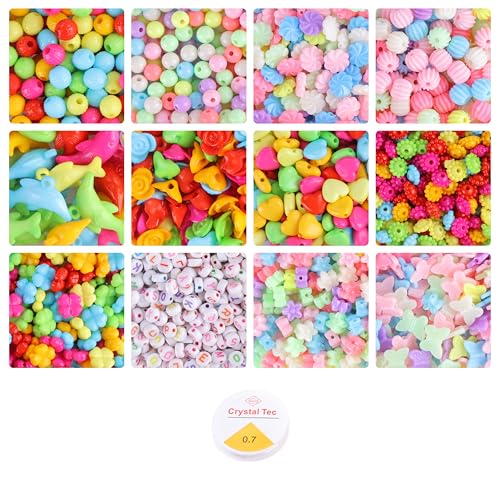 Image of ambitieux Bracelet Making Craft Kit 12 Types of Colorful 400+ pcs of Plastic Beads with Elastic- (Light Open Multicolor 2)