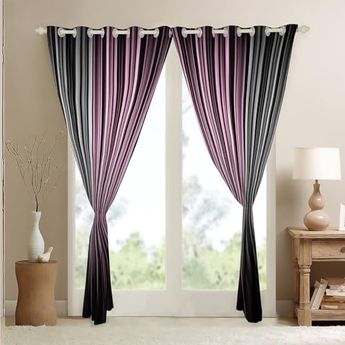 Homemissing Ombre Pink Grey Black Curtains for Bedroom Living Room (2 Panels, W66*L72) Abstract Art Darkening Dreapes Decor Stripes Geometric Blackout Curtains Modern Striped Art Window Treatments - Image 4