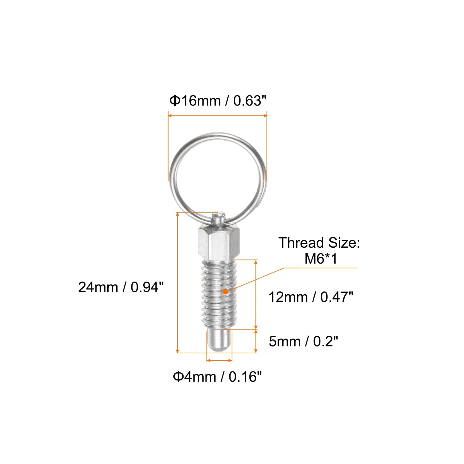 HARFINGTON 4PcsSpring Plunger with Pull Ring M6x1 Thread Size 0.48