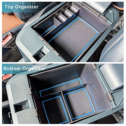 Image of CDEFG for 2022-2025 2026 Ford Maverick Center Console Organizer Tray | for 2022-2026 Ford Maverick Armrest Trays Storage Box Coin Container Maverick Truck Accessories, 2-Pack (Blue Trim)