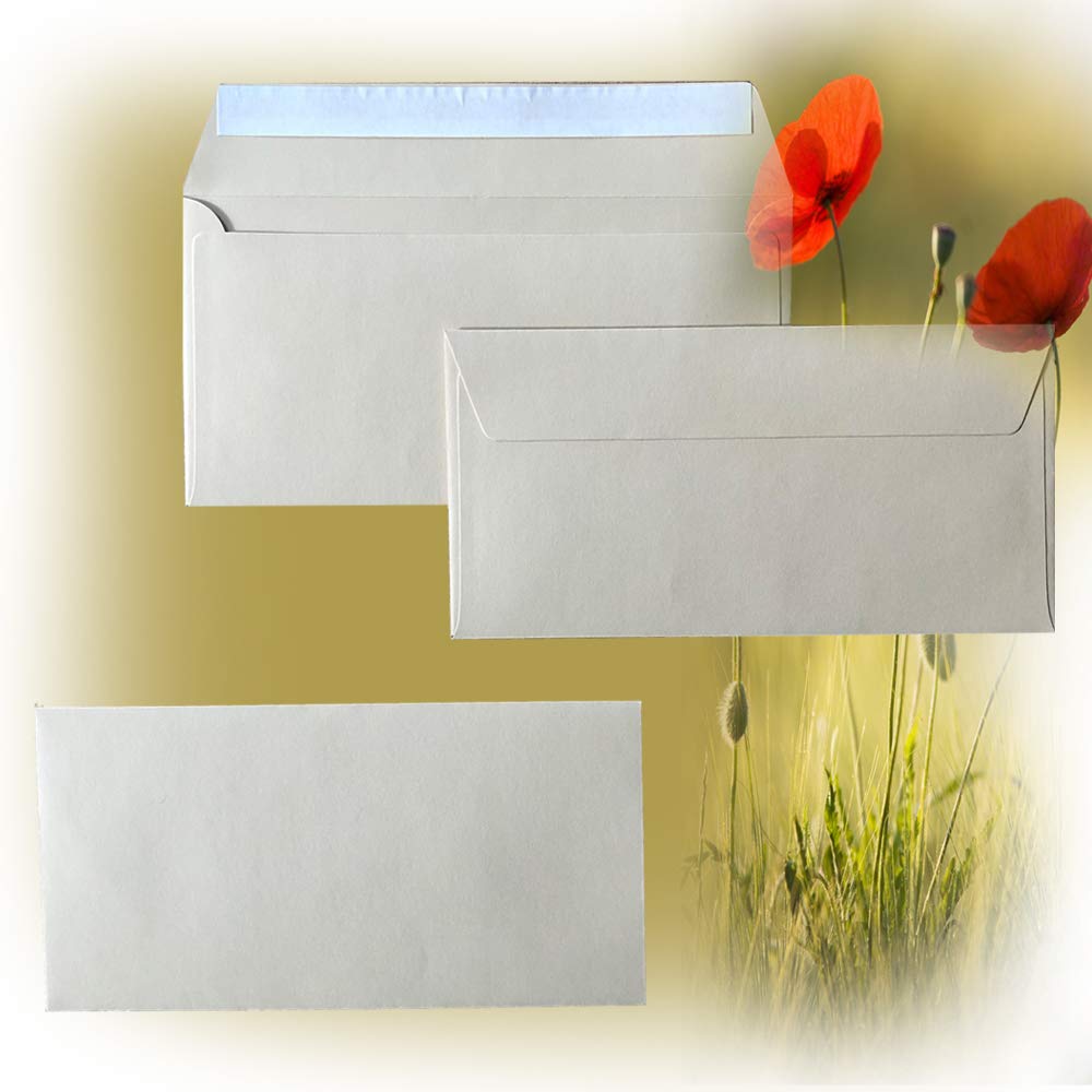 Enveloppes format DIN long, 110 x 220 mm, 120 g, rabat droit avec patte autocollante, idéales pour anniversaire, mariage, invitations, cartes de vœux, Noël 150 x 02 mm Crème