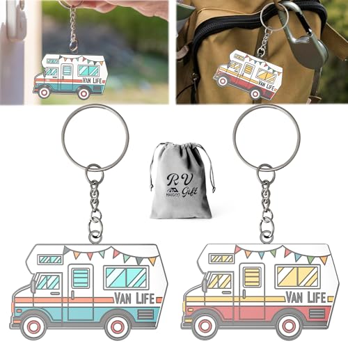 Image of Camper Keychain Happy RV Keyring RV Keychain Couples Keychain Set Gifts for Men Women Camping Accessories 2 Pack