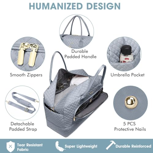 Foto de Bolsa de viaje grande para mujer, bolsa de mano para llevar en la noche, bolsa de viaje de fin de semana con bolsillo húmedo, artículos de tocador para fin de semana, Gris, Bolsa de viaje (imagen 4)