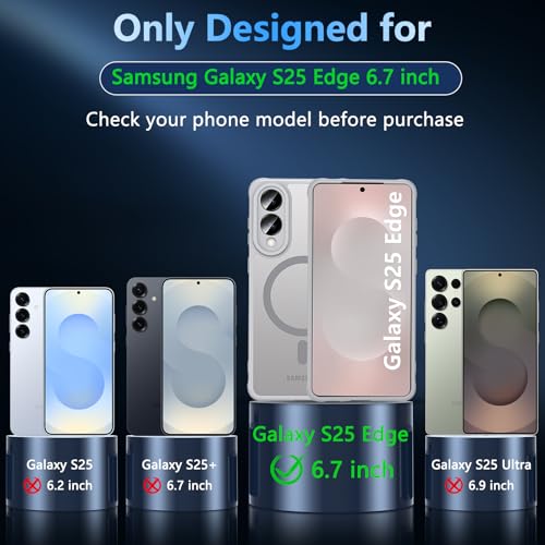 Image of OWKEY for Samsung Galaxy S25 Edge Case 6.7'', Magnetic S25 Edge Case for Magsafe with Tempered Glass Screen, [Shockproof Military] Translucent Back Slim Bumper Cover Phone Case Galaxy s25 Edge, Gray