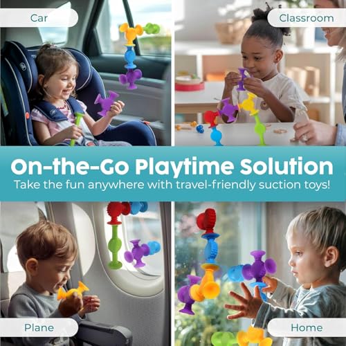 Image of BUNMO Bath Toys Suction - Connect, Build, Create - Toddler Bath Toys - Hours of Fun & Creativity - Fine Motor Skills - Stimulating Sensory Toys - Non-Mouthable Toy - Textured 10 Pack