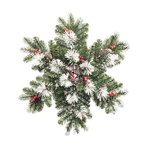 eveXmas Christmas Wreath Decoration Snowflakes Shape Garland, PE+PVC Tips, Pine Cones and Berries - 70cm Cover
