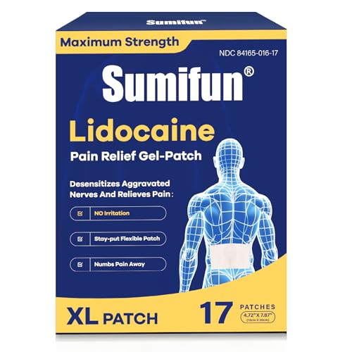 Sumifun Extra Large Lidocaine Patches - 4.72'x7.87' | 4% Lidocaine Maximum Strength for Lower Back & Sciatica | 8-Hour Long Lasting Relief (Extra Large, Count, 17)