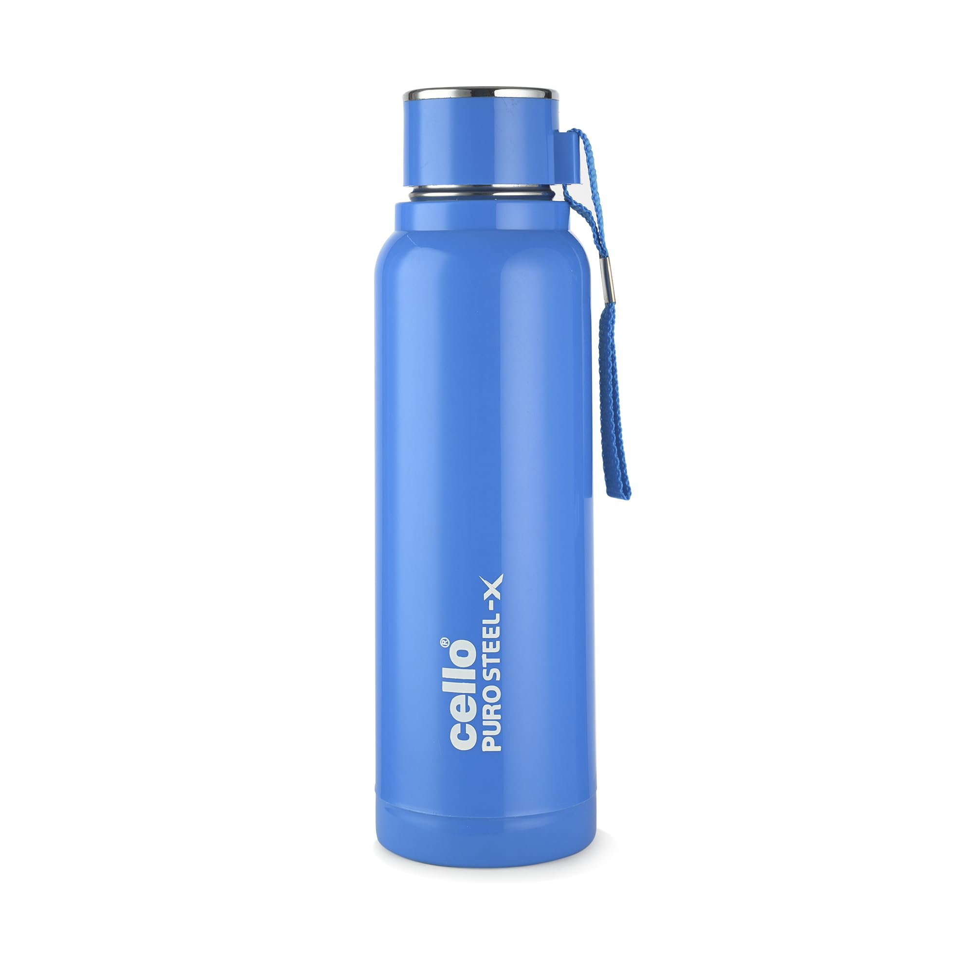 Cello Puro Steel-X Benz 600 Inner Steel Insulated Water Bottle 500 ml, Blue | ISI Certified | BPA Free, Leakproof | Sturdy & Durable | Ideal for Office, College, Gym, Cycling, Camping & Outdoor Sports