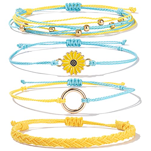 Image of Stackable Sunflower String Bracelets Cute Boho Braided Summer Beach Jewelry