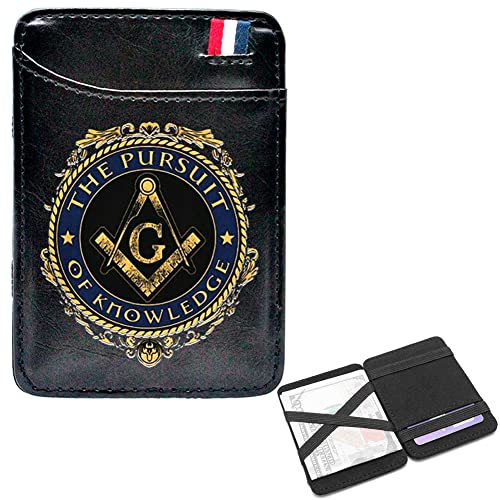 Men's Fashion Slim Pocket Wallets with RFID Blocking, Mini Bifold Wallets Short Leather Money Clips Credit Card Purse, Freemasons Masonic Symbol Cash Holder,Black,Style4