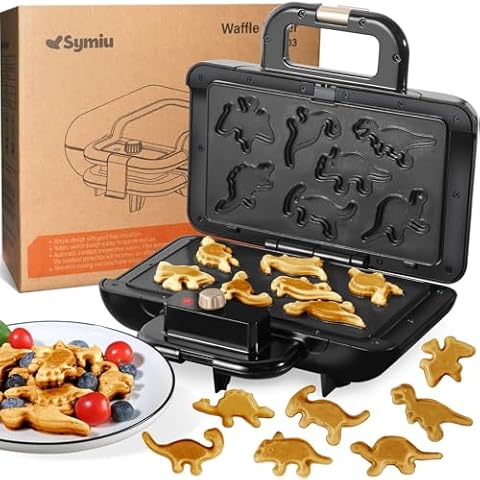 Dinosaur Waffle Maker for Kids Mini Waffle Iron,7 Dino Waffles in Minutes, Cast Iron Waffle Maker with Removable Plates Electric Nonstick Fun Breakfast Maker Machine, Xmas Gift for Kids Family Cover