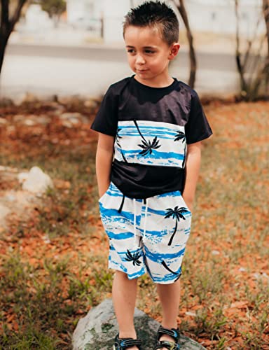 Image of GERU Boy Shorts Sets Hawaiian Outfit Kid Leaves Floral Short Sleeve Shirt Top+shorts Suits