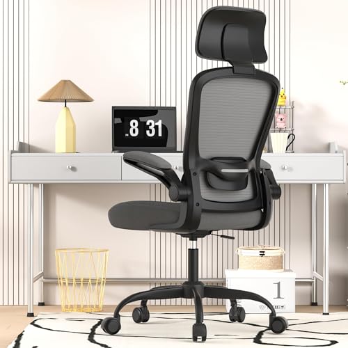 Ergonomic Office Chair for Long Hours Sitting – Back & Neck Pain Relief, Adjustable Lumbar Support & Headrest, High-Density Foam Seat, Ideal for Work & Home Office, Black (English, Gray/Black)