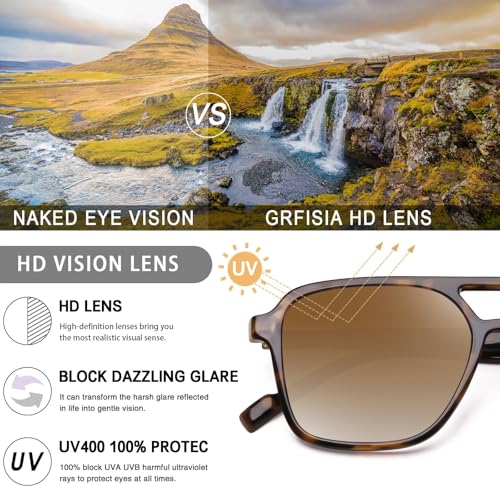 Image of GRFISIA Retro Aviator Sunglasses for Women Men Trendy Rectangle Womens Mens Sun Glasses Shades for Driving Vacation UV400
