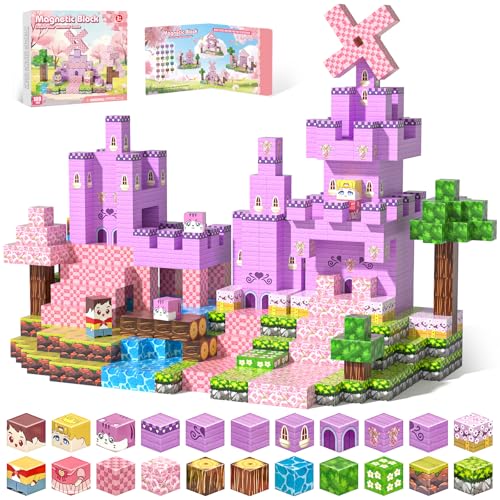 100PCS Magnetic Building Block STEM Sensory Toys with Princess Castle Build