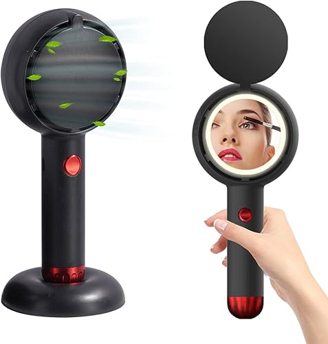 Mini ventilador de mano, sin aspas, ventilador de mano personal con batería recargable USB, ventilador portátil con espejo de maquillaje LED,