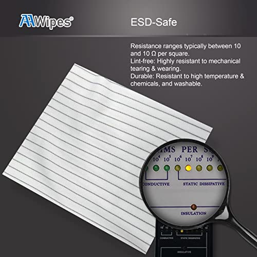 Image of AAWipes ESD-Safe Wipes (9 inchx9 inch, 100 pcs) - Lint-Free Cleanroom Cloth Wipers, Polyester-Carbon Blend (CE16009) (Pack of 2)