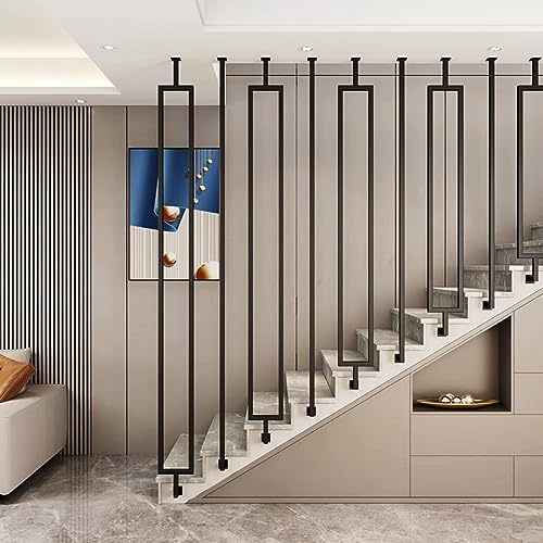 Modern Wrought Iron Stair Balusters - Satin Black Metal Railing for Staircase, Corridor, Attic & Porch Décor - 120cm (47.24inch) Decorative Spindles