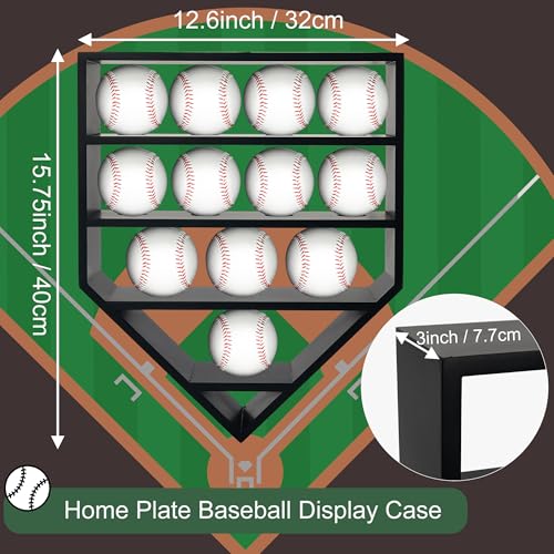 FramePro Baseball Display Case & Holder for 12 Balls - Black Wooden Shelves | Autographed Baseball Collector Case, Sports Memorabilia Display