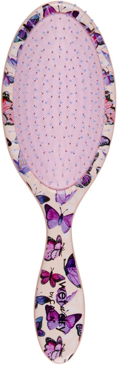 CALA Wet-N-Dry Detangling Hair Brush, Butterfly Print, Soft Flexible Bristles for All Hair Types, Adds Shine, Smooths Frizz, Gently Massages Scalp, Easy-Grip Polymer Handle