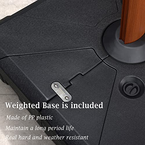 Purple Leaf 9' X 12' Double Top Deluxe Wood Pattern Rectangle Patio Umbrella With Base Offset Hanging Umbrella Outdoor Market Umbrella Garden Umbrella, Beige #TOP3