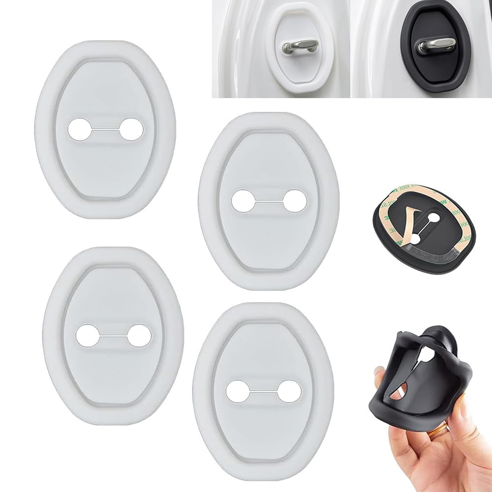 Vividcrate 4Pcs Car Door Lock Cover for Skoda Kamiq (NW4 2019-2025 2026), Thick Silicone Door Latch Protector, Anti-Rust & Anti-Collision Buffer Pad, Sound Deadening Cushion Sticker,White-4pcs