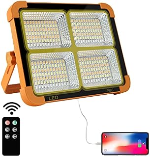 LED Solar Energy Rechargeable Work Lights, 100W Floodlight Battery Security Light with 4 Modes Outdoor COB Floodlight Camping Lights with USB Waterproof for Yard, Garage, Fishing, Hiking