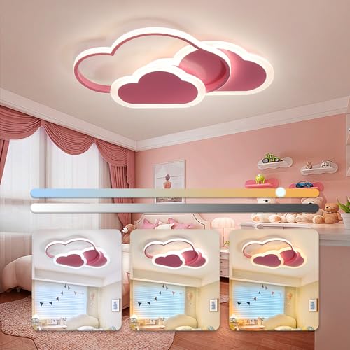 BLMYL Plafonnier LED - 42W Plafonnier Chambre Enfant 52cm Lampe Plafond avec Dimmable Télécommande 3000-6000K, Rose Plafond Led Nuage Créatif Moderne...